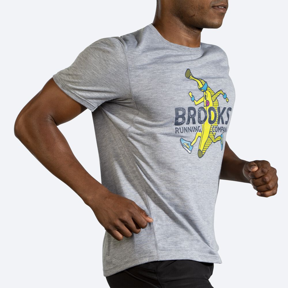 Camiseta Brooks Distance Estampadas Short Sleeve Hombre Gris | Ecuador-52739