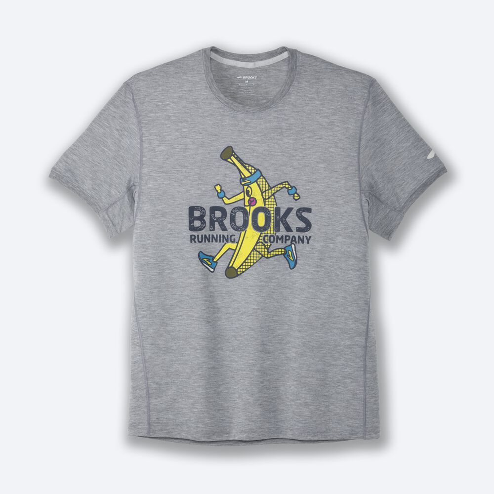 Camiseta Brooks Distance Estampadas Short Sleeve Hombre Gris | Ecuador-52739