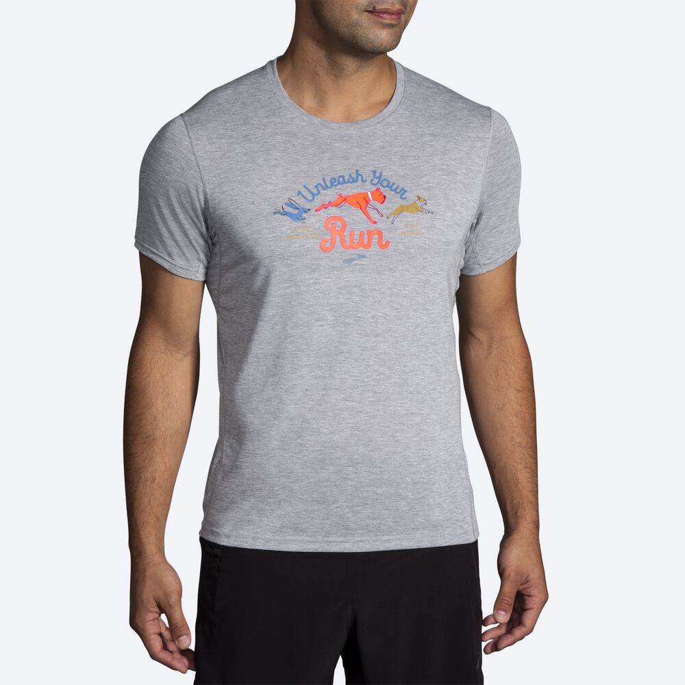 Camiseta Brooks Distance Estampadas Short Sleeve Hombre Gris | Ecuador-56978