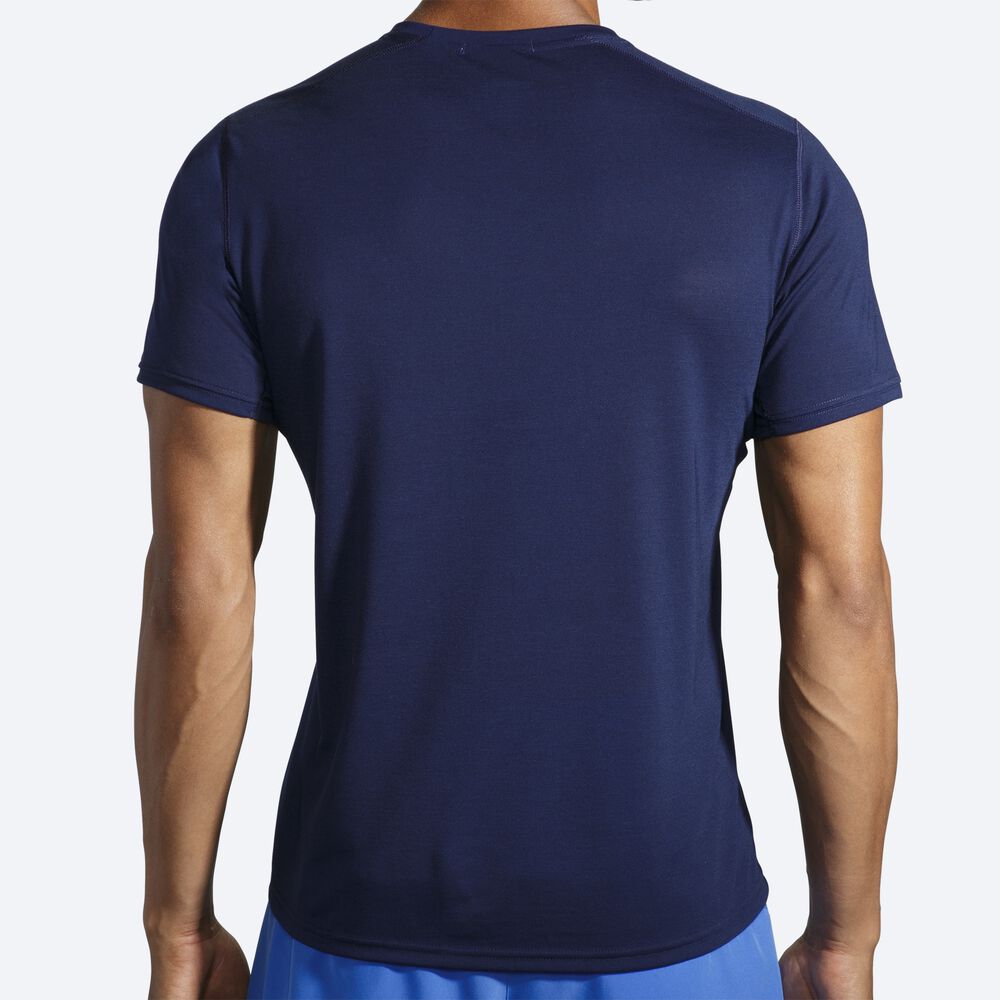 Camiseta Brooks Distance Estampadas Short Sleeve Hombre Azul Marino/Azules | Ecuador-60294