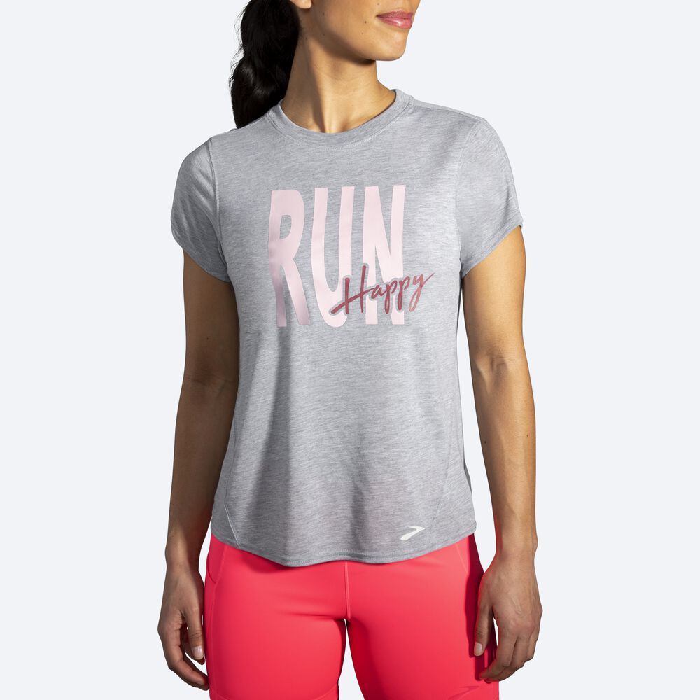 Camiseta Brooks Distance Estampadas Short Sleeve Mujer Gris | Ecuador-63290