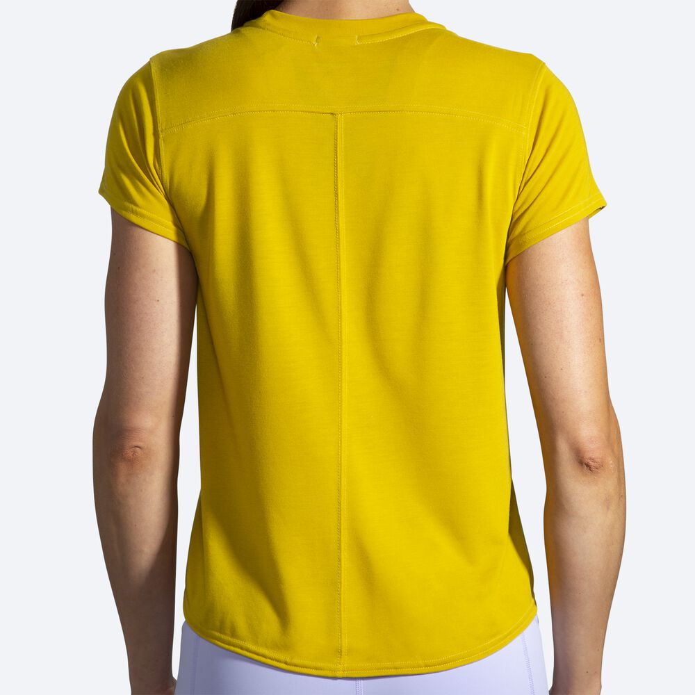 Camiseta Brooks Distance Estampadas Short Sleeve Mujer Doradas | Ecuador-67345