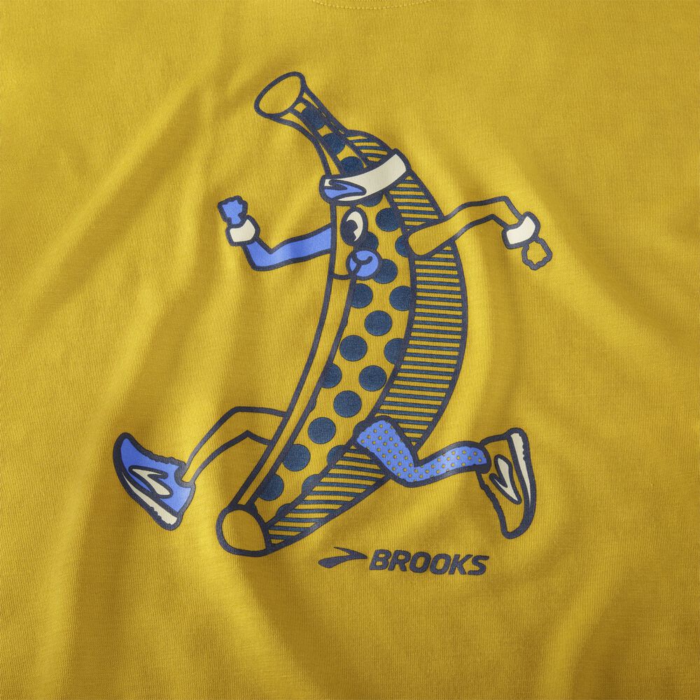 Camiseta Brooks Distance Estampadas Short Sleeve Hombre Doradas | Ecuador-70589