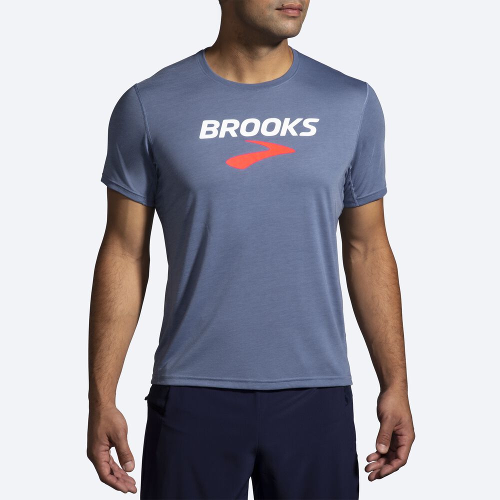 Camiseta Brooks Distance Estampadas Short Sleeve Hombre Gris | Ecuador-80426