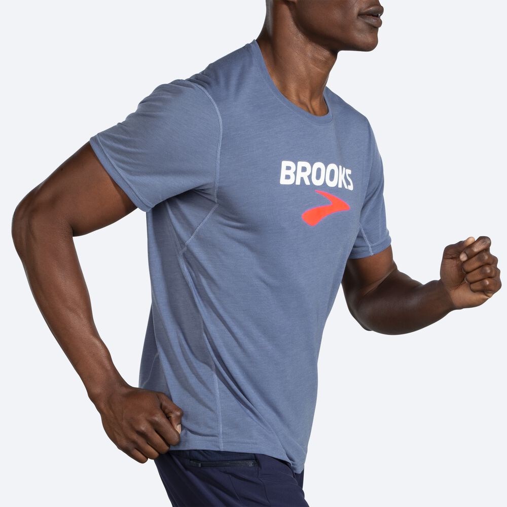 Camiseta Brooks Distance Estampadas Short Sleeve Hombre Gris | Ecuador-80426