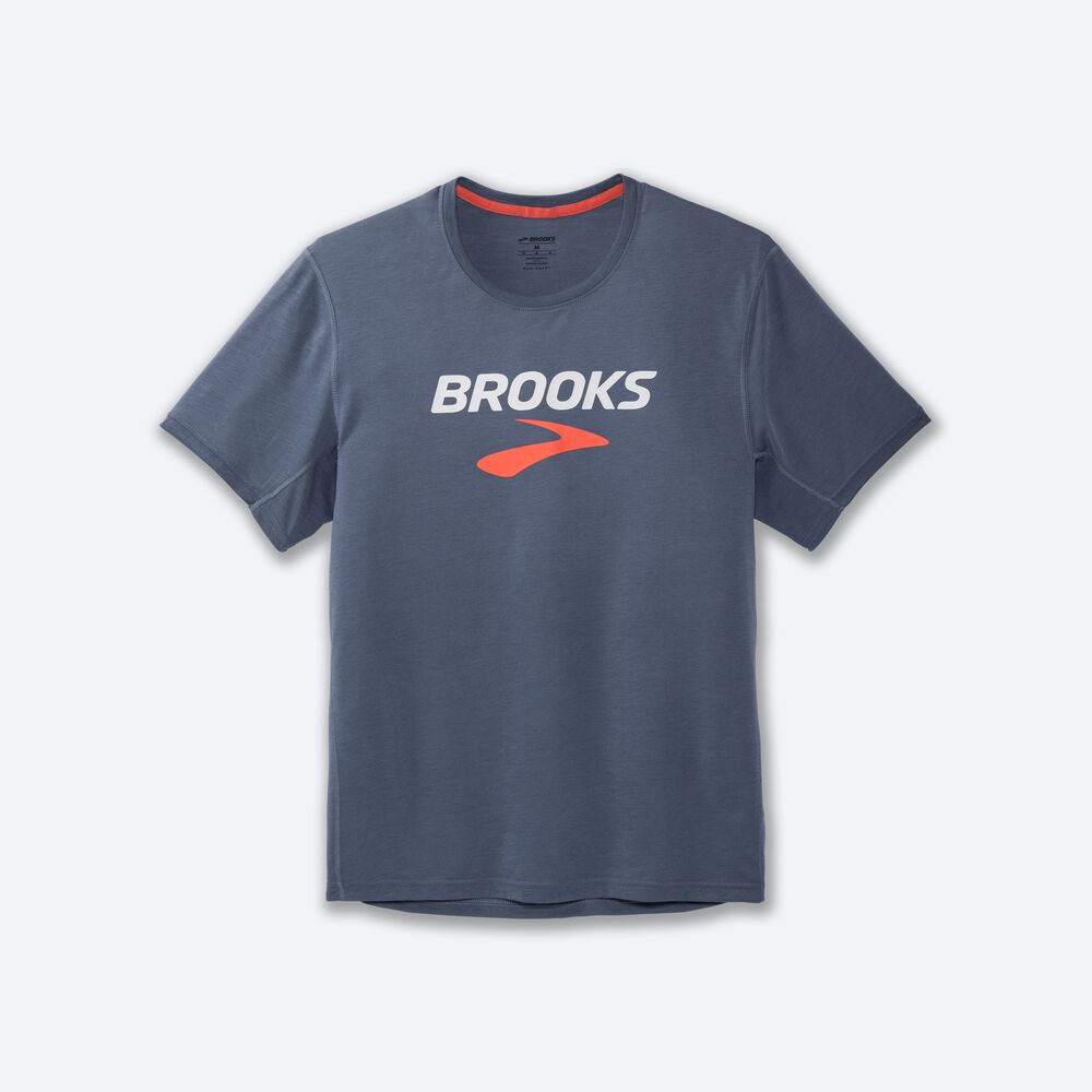 Camiseta Brooks Distance Estampadas Short Sleeve Hombre Gris | Ecuador-80426