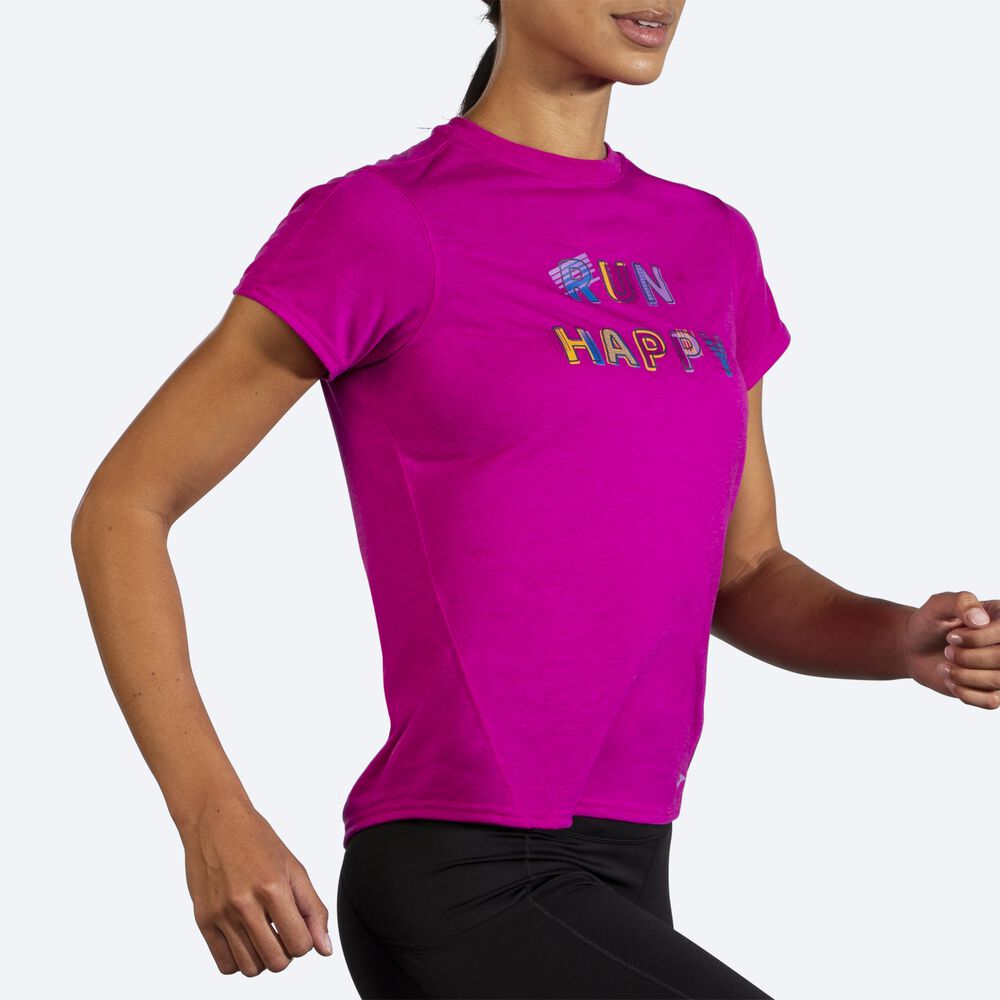 Camiseta Brooks Distance Estampadas Short Sleeve Mujer Rosas | Ecuador-80619