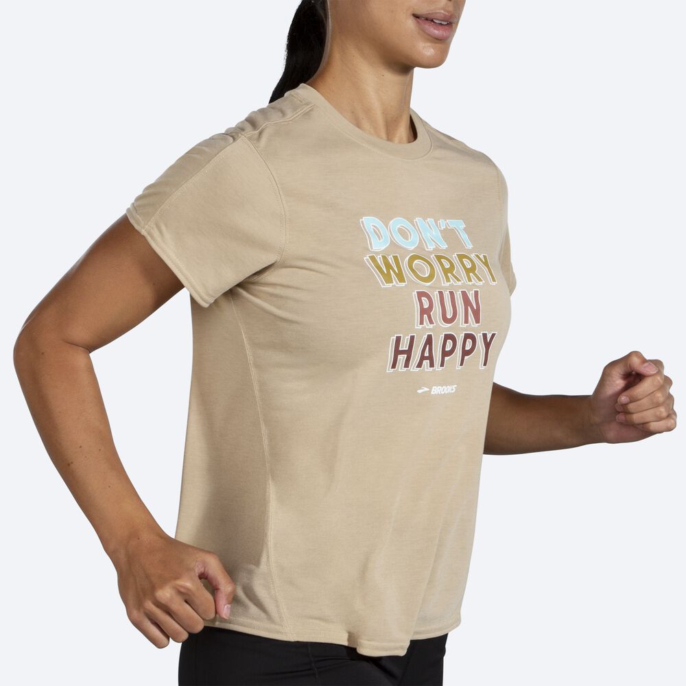 Camiseta Brooks Distance Estampadas Short Sleeve Mujer Beige | Ecuador-82749