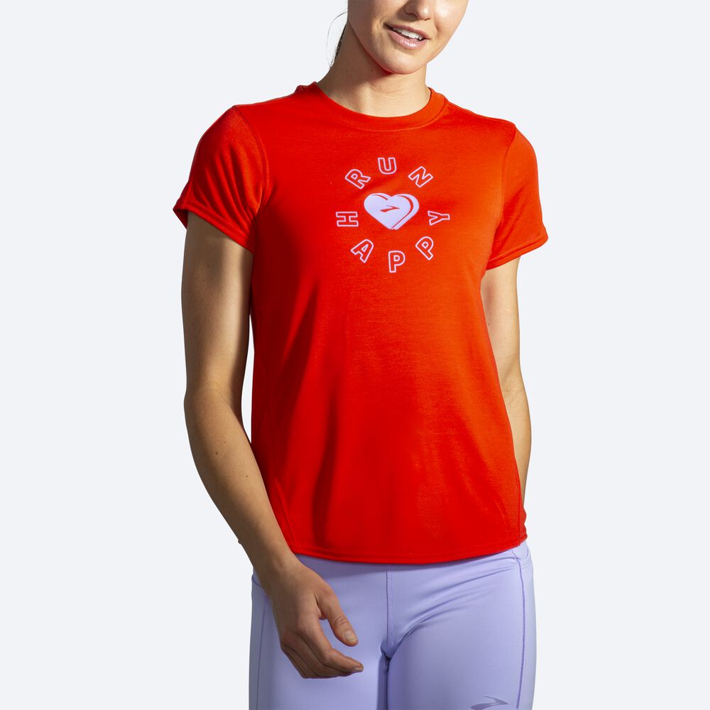 Camiseta Brooks Distance Estampadas Short Sleeve Mujer Rojas | Ecuador-89701