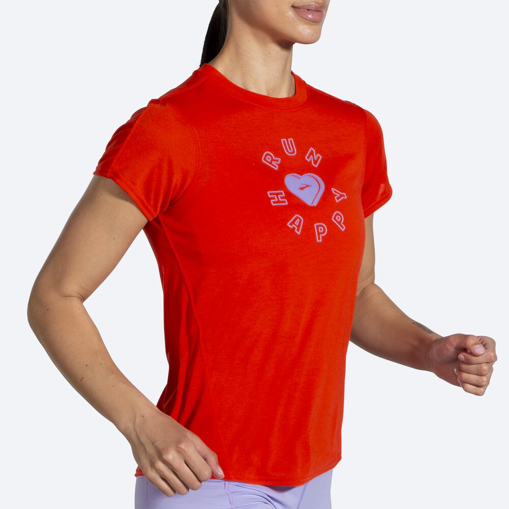 Camiseta Brooks Distance Estampadas Short Sleeve Mujer Rojas | Ecuador-89701