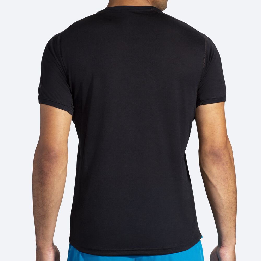 Camiseta Brooks Distance Estampadas Short Sleeve Hombre Negras/Azules | Ecuador-95821