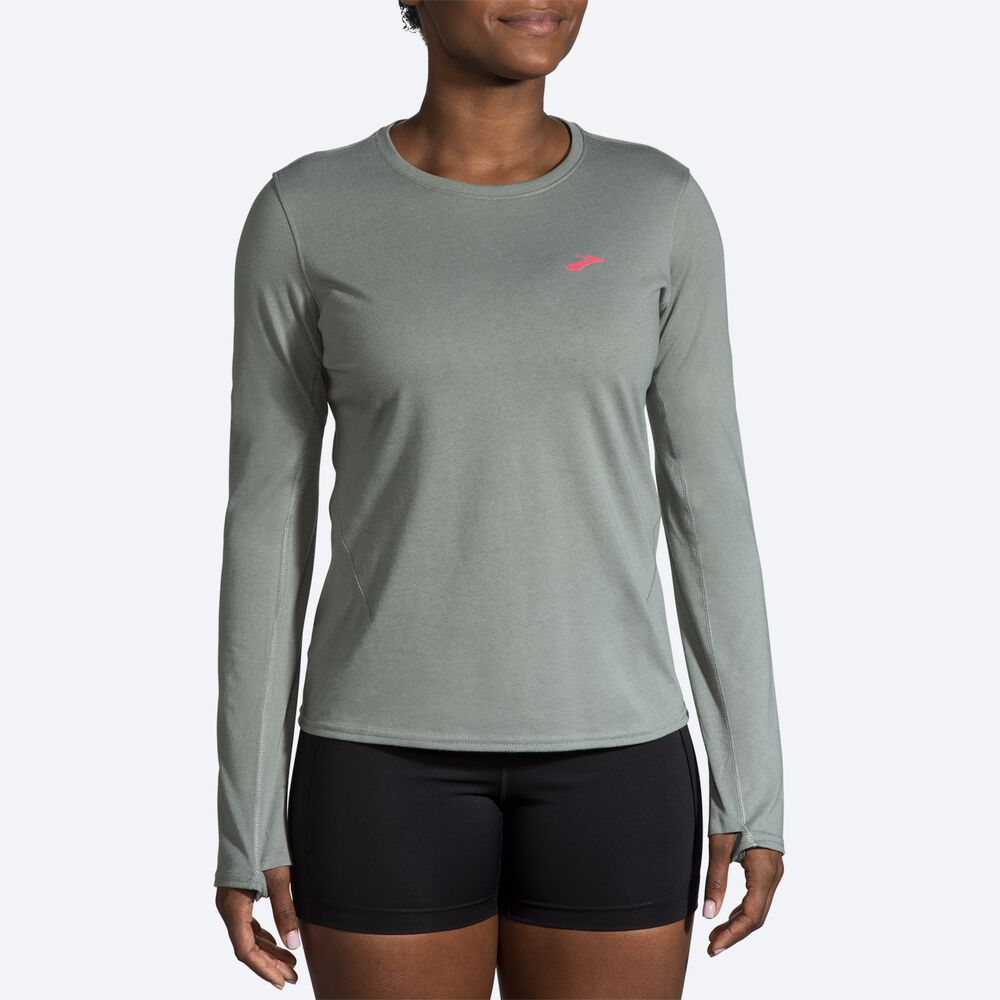 Camiseta Brooks Distance Long Sleeve 2.0 Mujer Verde | Ecuador-43208