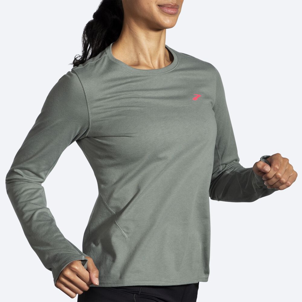 Camiseta Brooks Distance Long Sleeve 2.0 Mujer Verde | Ecuador-43208