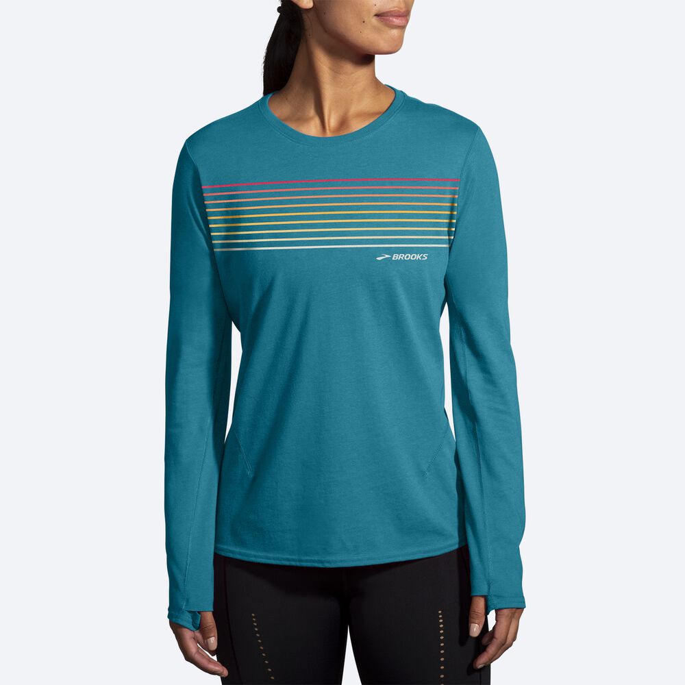 Camiseta Brooks Distance Long Sleeve 2.0 Mujer Rayadas | Ecuador-58437