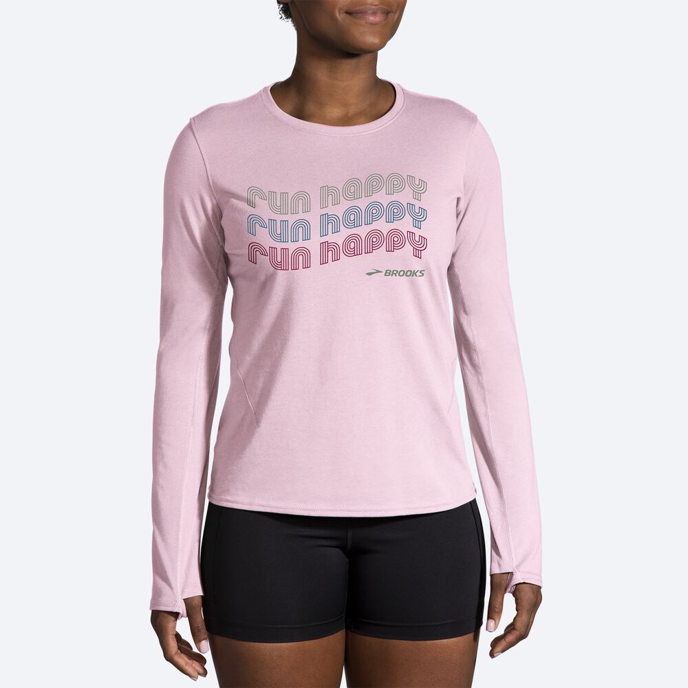 Camiseta Brooks Distance Long Sleeve 2.0 Mujer Rosas | Ecuador-70359