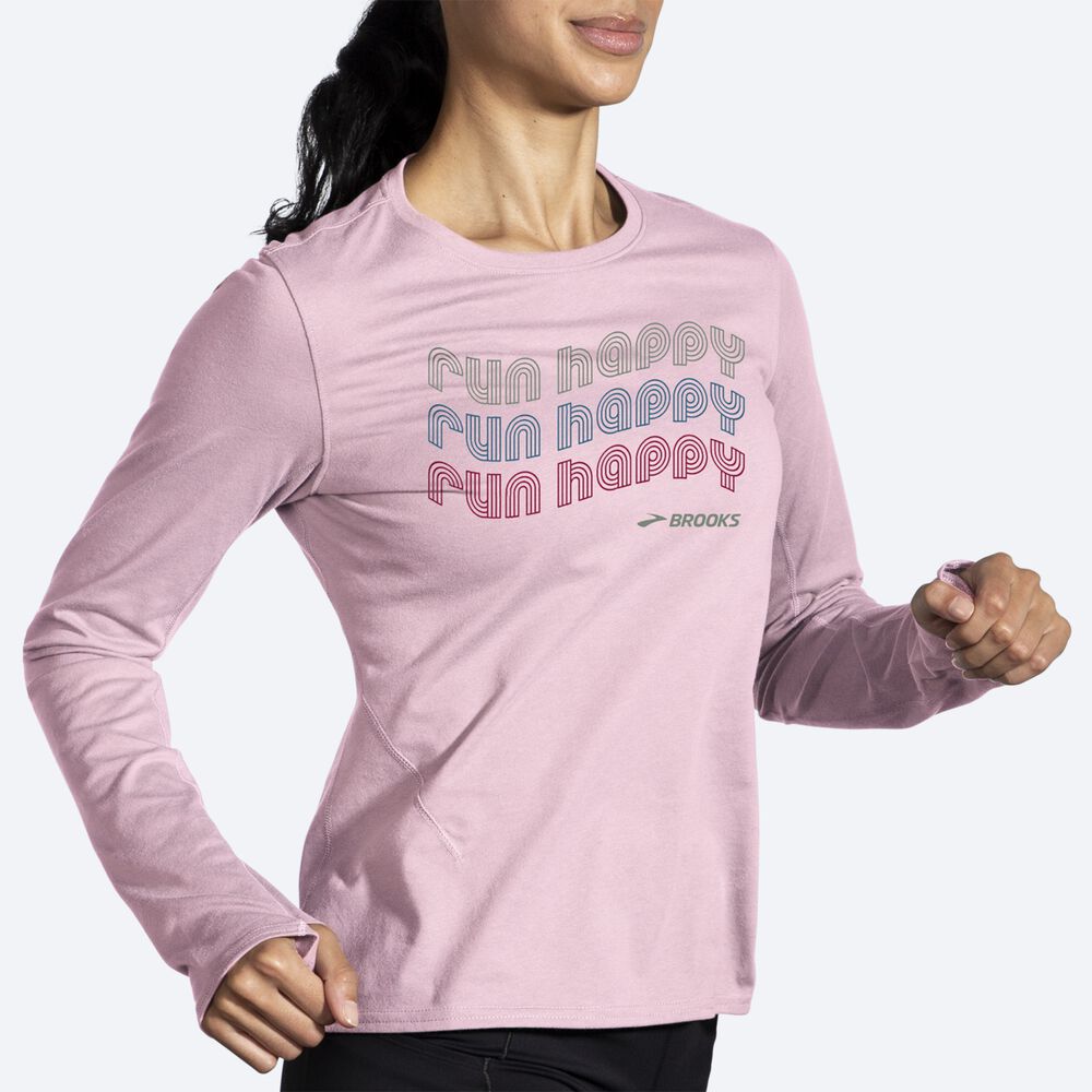 Camiseta Brooks Distance Long Sleeve 2.0 Mujer Rosas | Ecuador-70359