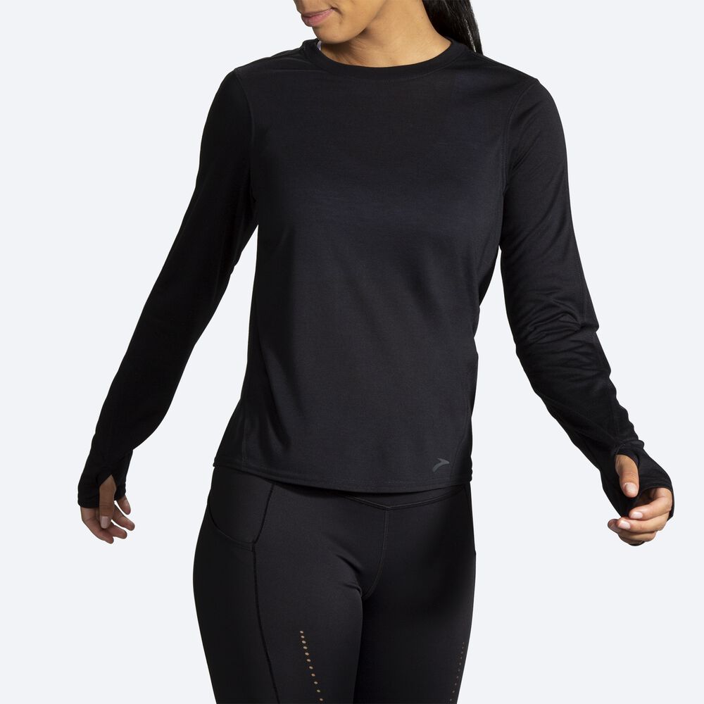 Camiseta Brooks Distance Long Sleeve Mujer Negras | Ecuador-26901