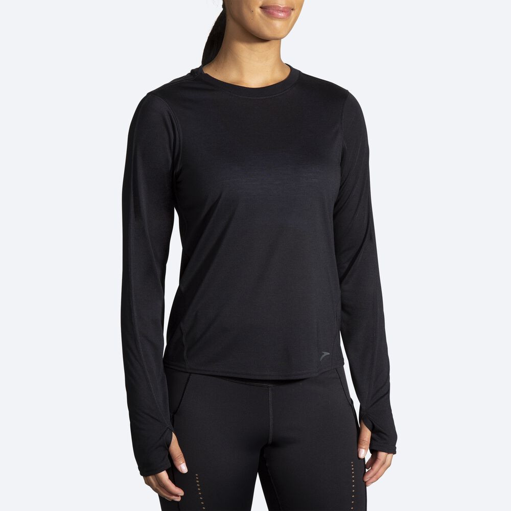 Camiseta Brooks Distance Long Sleeve Mujer Negras | Ecuador-26901