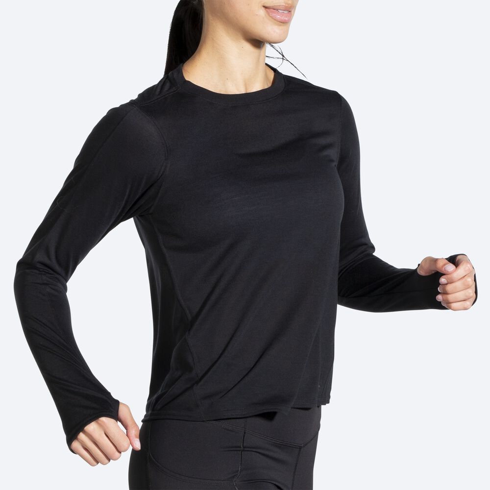 Camiseta Brooks Distance Long Sleeve Mujer Negras | Ecuador-26901