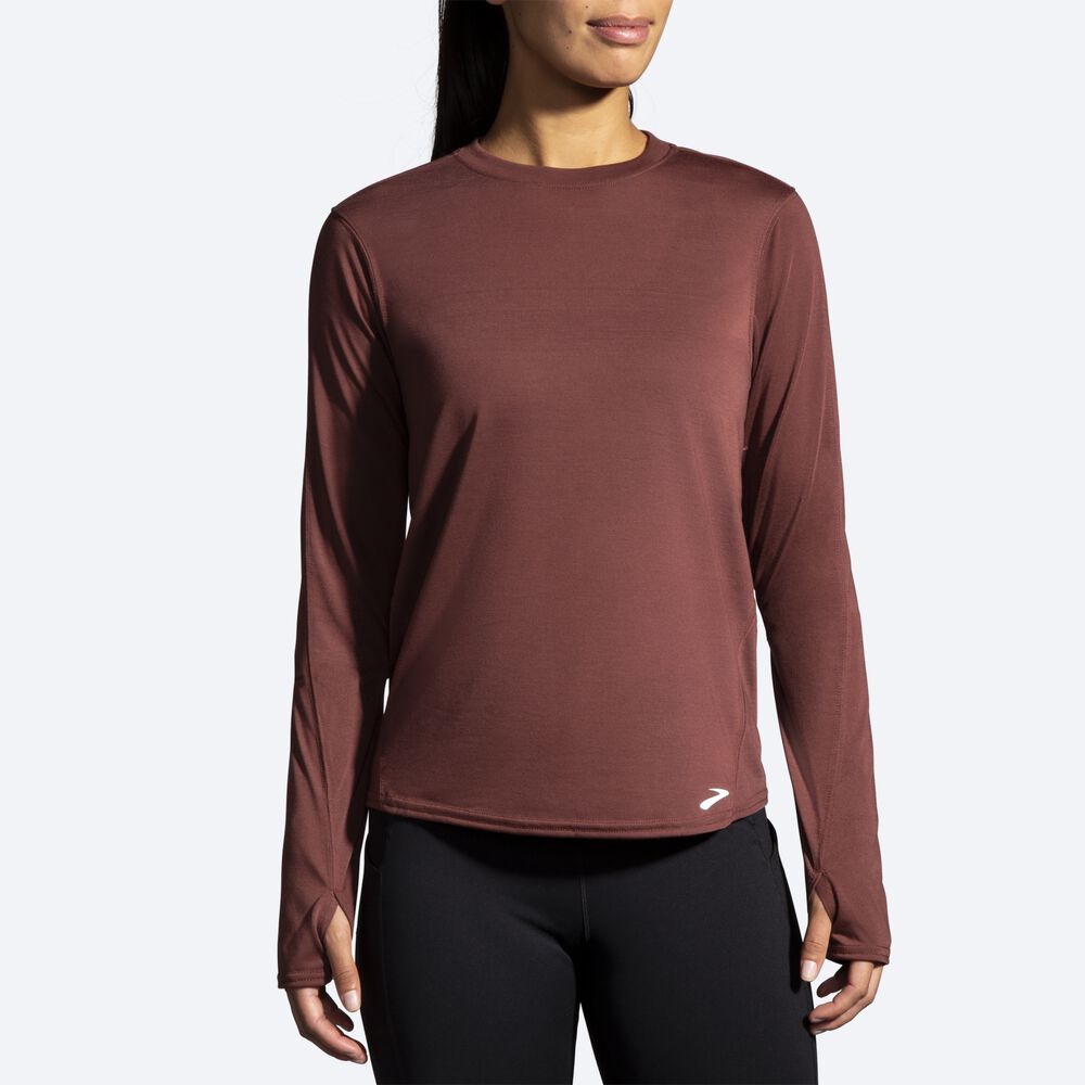 Camiseta Brooks Distance Long Sleeve Mujer Chocolate | Ecuador-59608