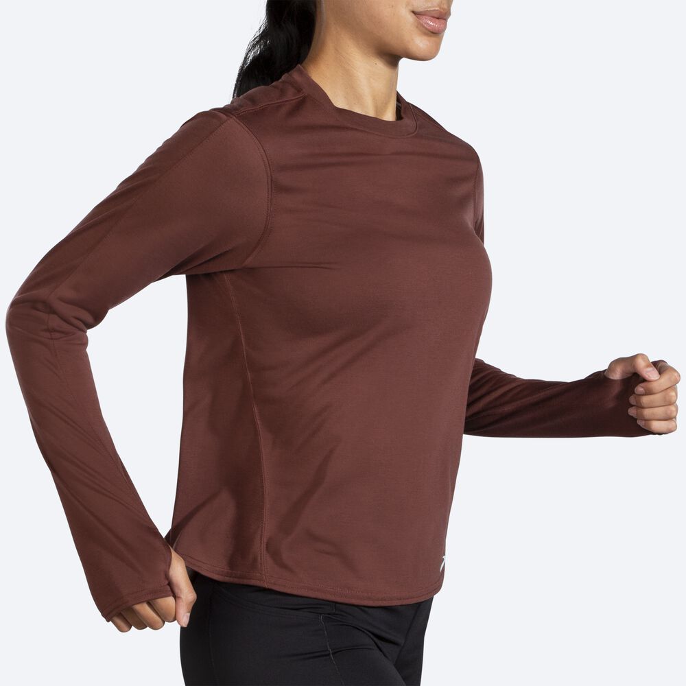 Camiseta Brooks Distance Long Sleeve Mujer Chocolate | Ecuador-59608