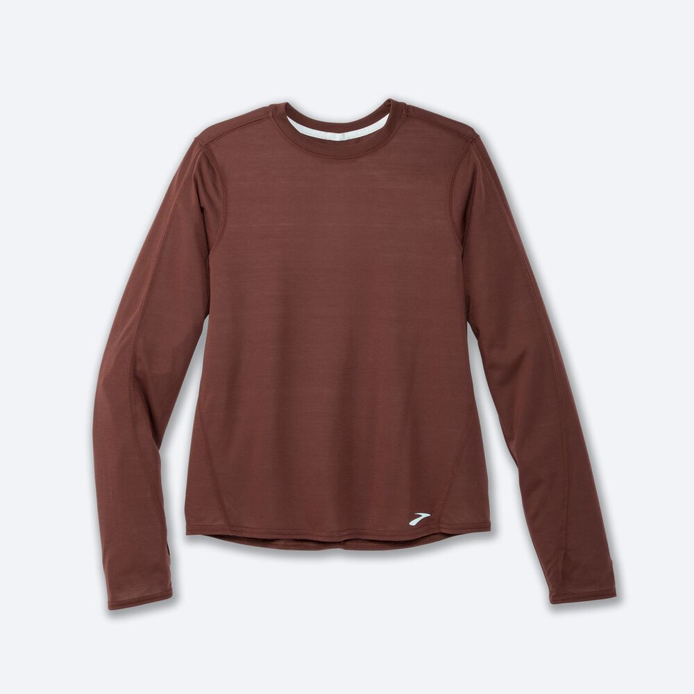 Camiseta Brooks Distance Long Sleeve Mujer Chocolate | Ecuador-59608