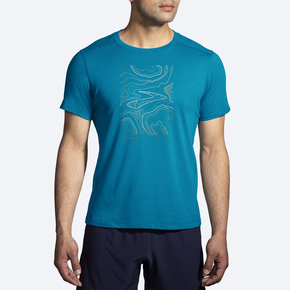 Camiseta Brooks Distance Short Sleeve 2.0 Hombre Azules | Ecuador-24391