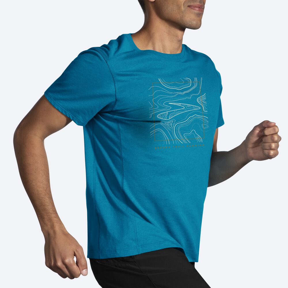 Camiseta Brooks Distance Short Sleeve 2.0 Hombre Azules | Ecuador-24391