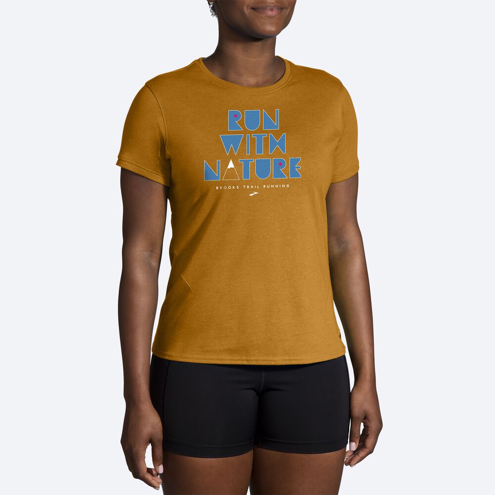 Camiseta Brooks Distance Short Sleeve 2.0 Mujer Amarillo/Azules | Ecuador-29407