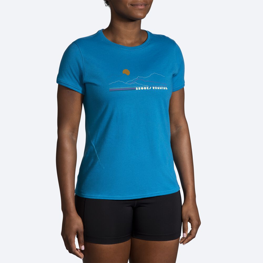 Camiseta Brooks Distance Short Sleeve 2.0 Mujer Azules | Ecuador-80235