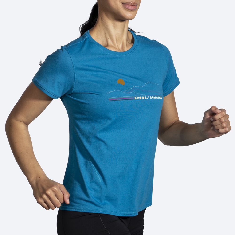 Camiseta Brooks Distance Short Sleeve 2.0 Mujer Azules | Ecuador-80235