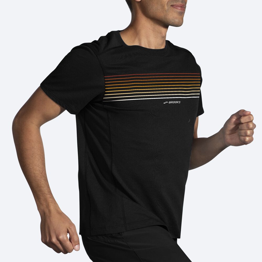 Camiseta Brooks Distance Short Sleeve 2.0 Hombre Negras/Rayadas | Ecuador-92186