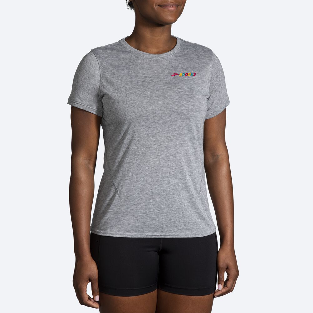 Camiseta Brooks Distance Short Sleeve 2.0 Mujer Gris/Multicolor | Ecuador-93824