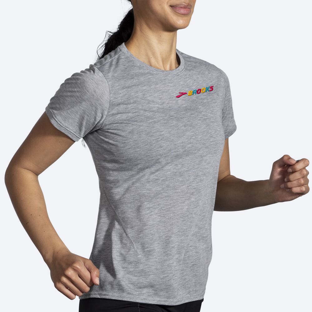 Camiseta Brooks Distance Short Sleeve 2.0 Mujer Gris/Multicolor | Ecuador-93824