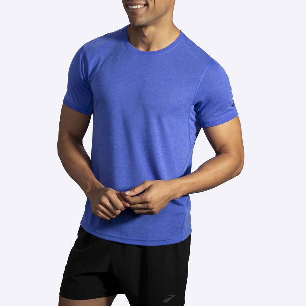 Camiseta Brooks Distance Short Sleeve Hombre Azules | Ecuador-18706