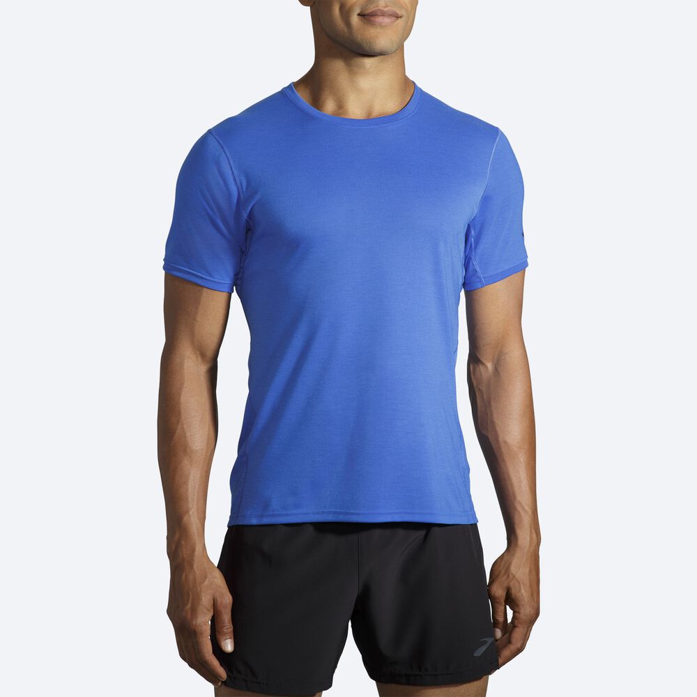 Camiseta Brooks Distance Short Sleeve Hombre Azules | Ecuador-41756