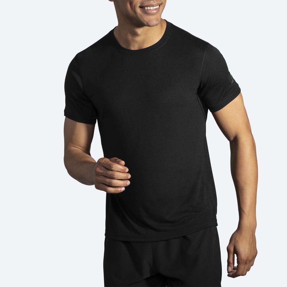 Camiseta Brooks Distance Short Sleeve Hombre Negras | Ecuador-85136