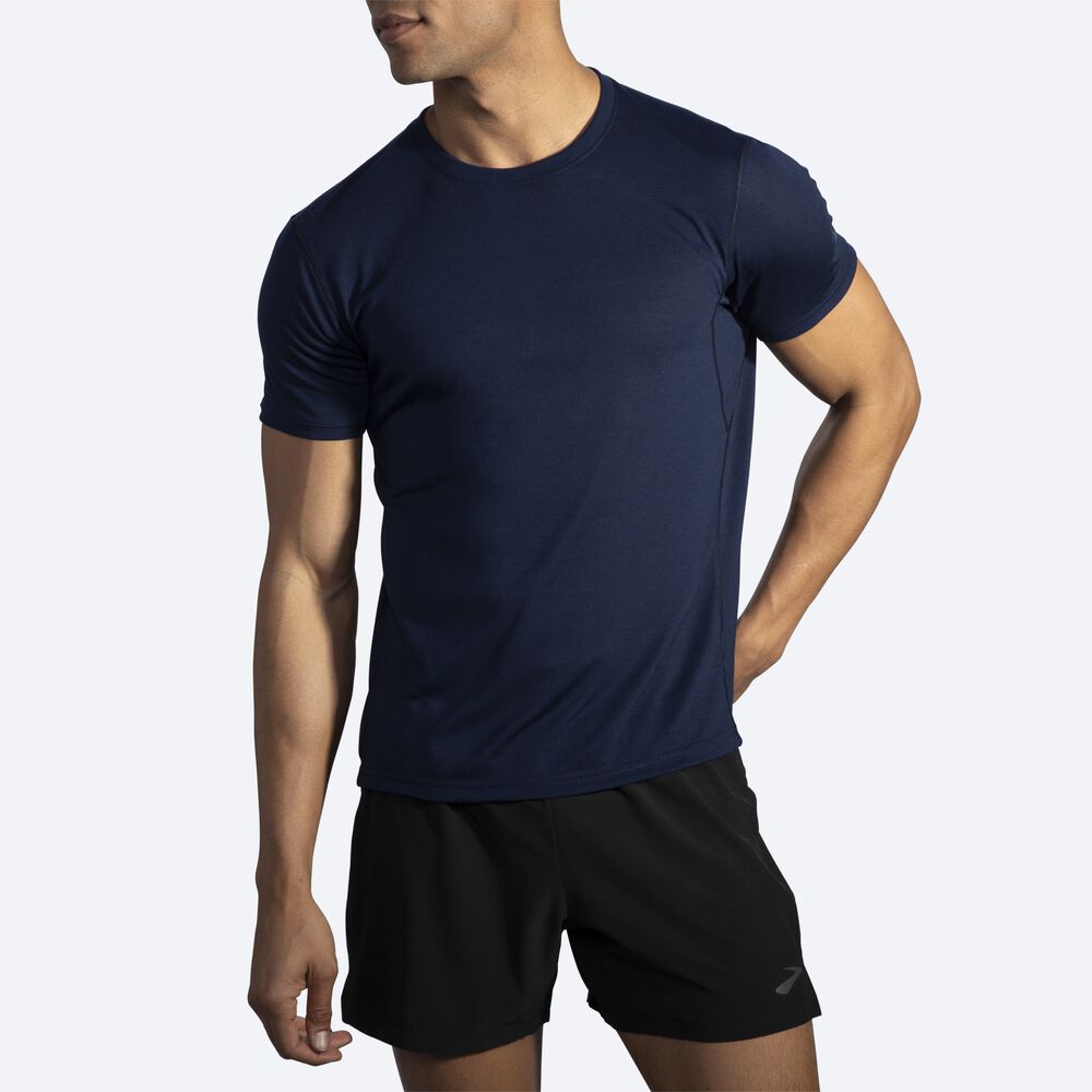 Camiseta Brooks Distance Short Sleeve Hombre Azul Marino | Ecuador-95083