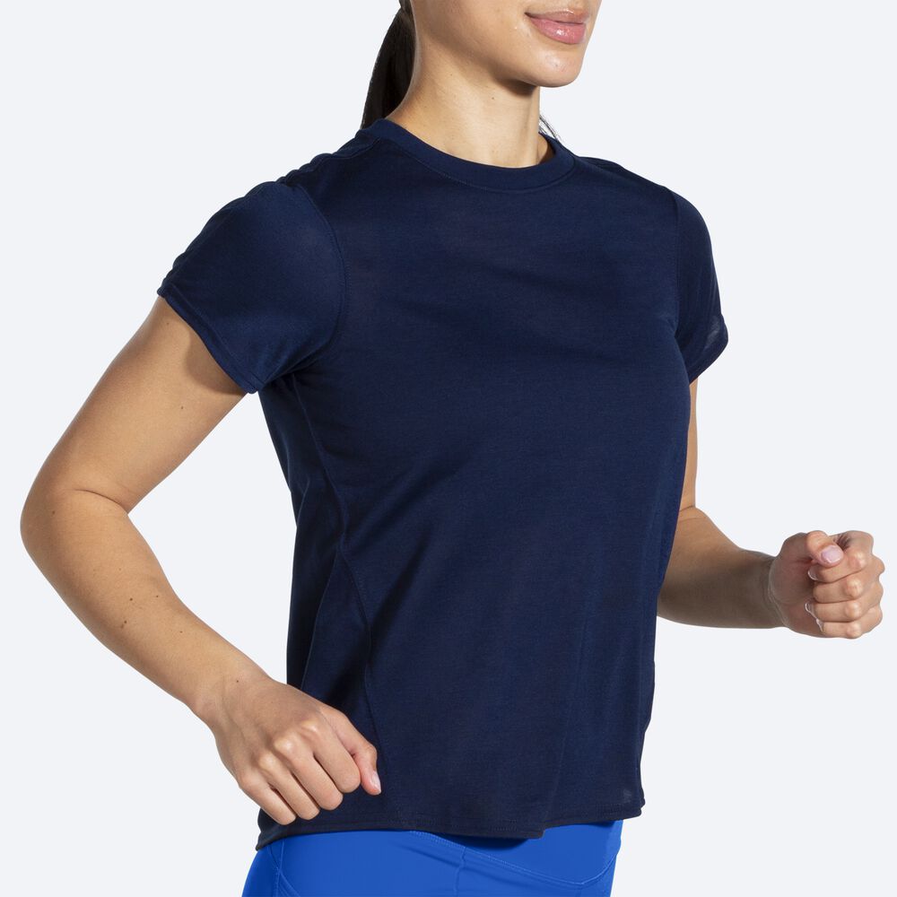 Camiseta Brooks Distance Short Sleeve Mujer Azul Marino | Ecuador-56840