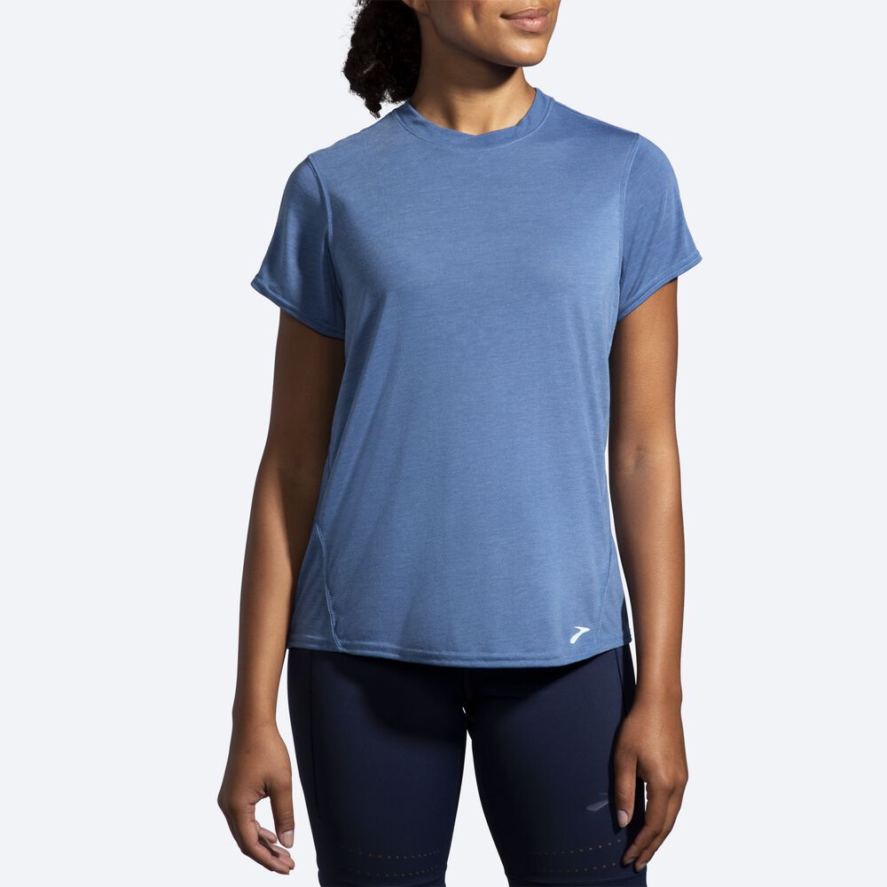 Camiseta Brooks Distance Short Sleeve Mujer Azules Gris | Ecuador-73186