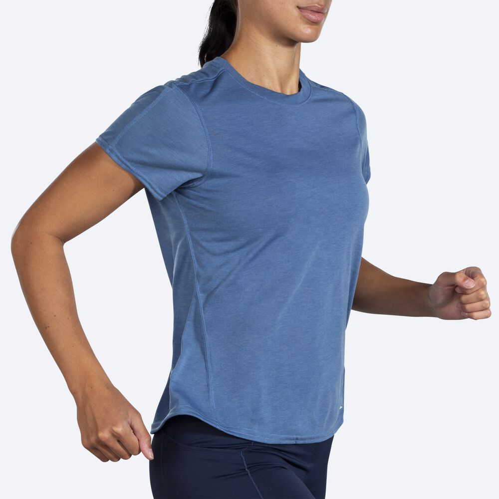 Camiseta Brooks Distance Short Sleeve Mujer Azules Gris | Ecuador-73186