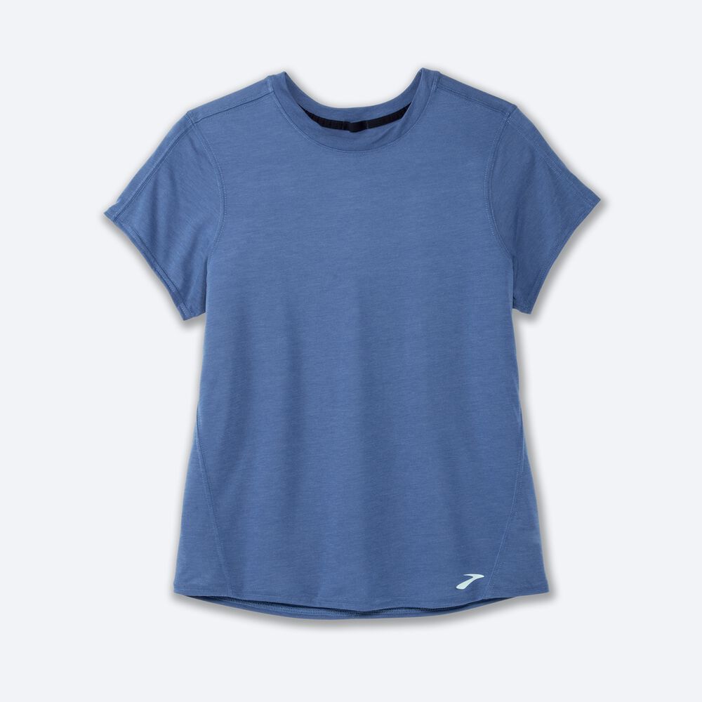 Camiseta Brooks Distance Short Sleeve Mujer Azules Gris | Ecuador-73186