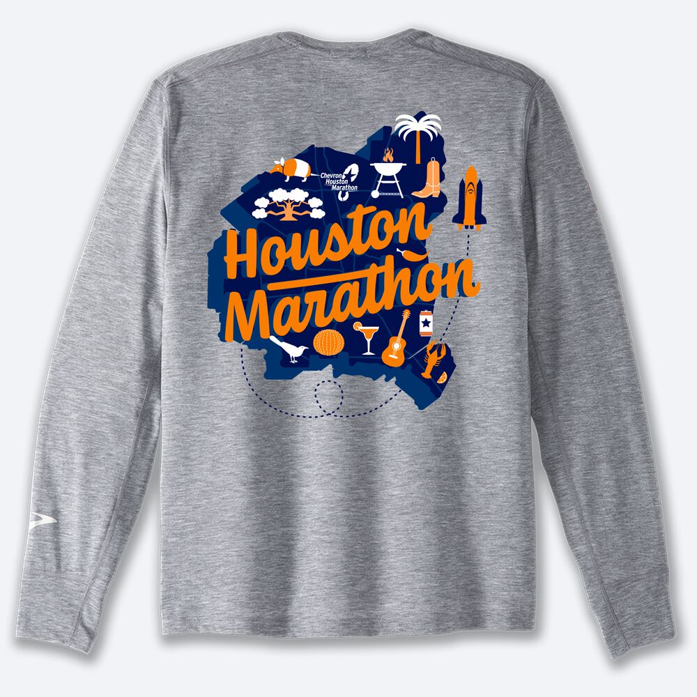 Camiseta Brooks Houston23 Distance Long Sleeve 2.0 Hombre Gris | Ecuador-63208