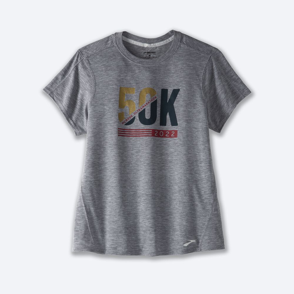 Camiseta Brooks MCM22 Distance Estampadas Short Sleeve Mujer Gris | Ecuador-43620