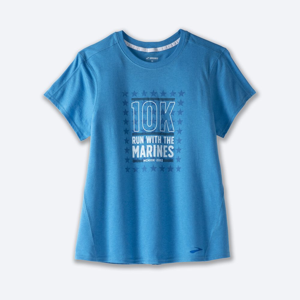 Camiseta Brooks MCM22 Distance Estampadas Short Sleeve Mujer Azules | Ecuador-81096