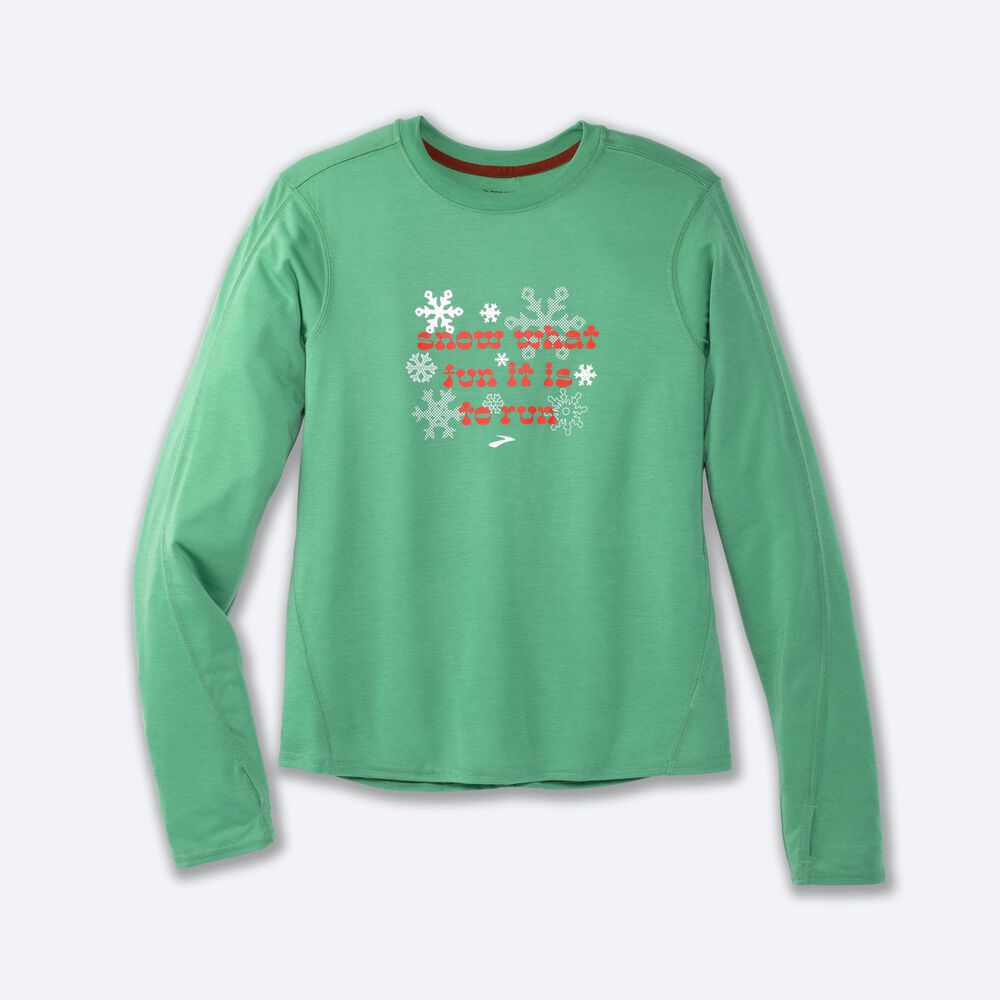 Camiseta Brooks Run Merry Distance Estampadas Long Sleeve Mujer Verde | Ecuador-19872