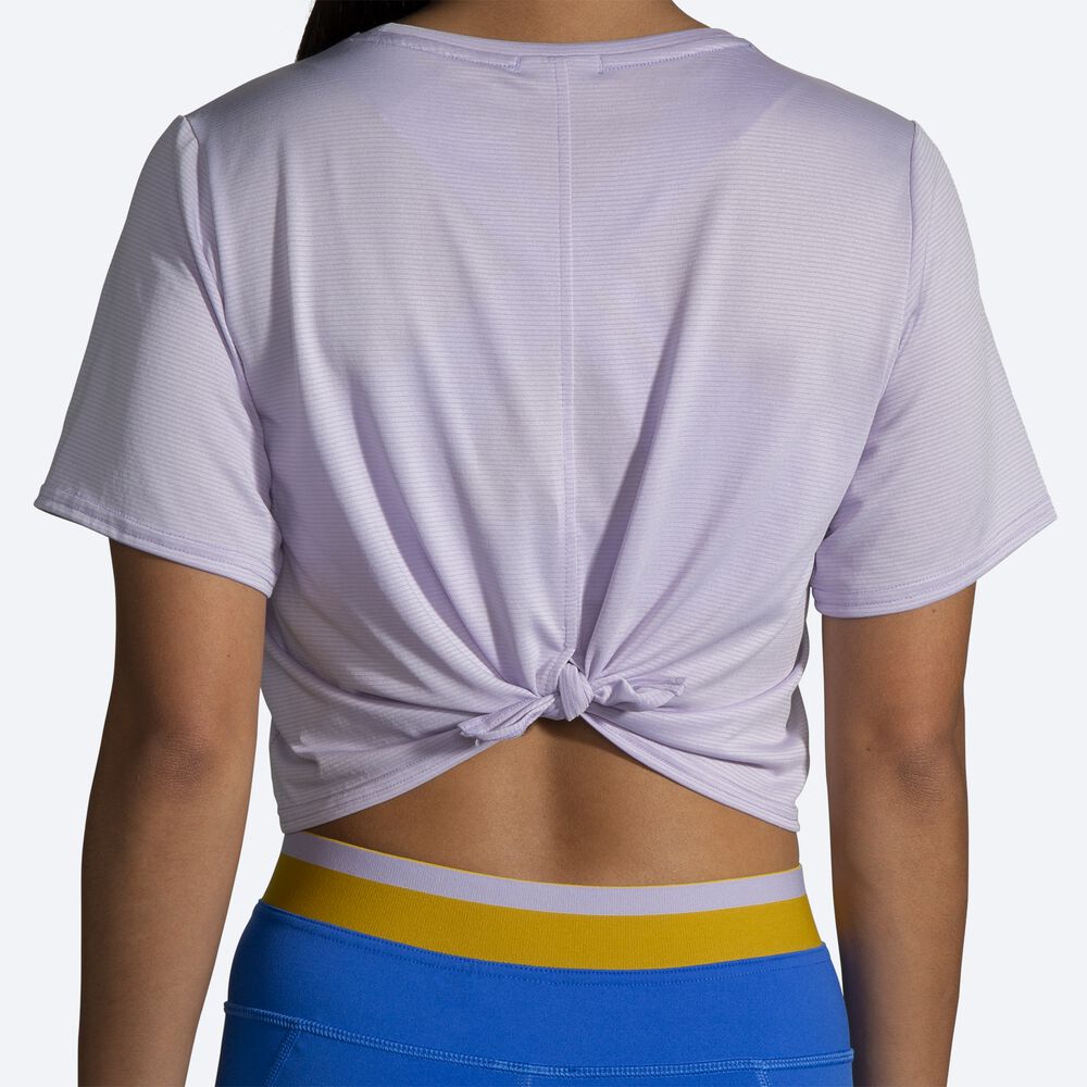 Camiseta Brooks Run Within Crop Tee Mujer Moradas Gris Rayadas | Ecuador-12935