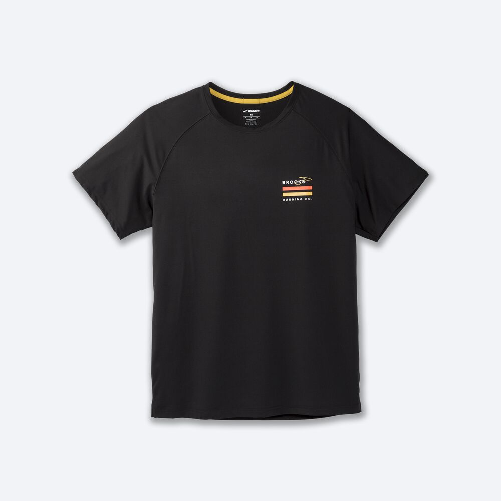 Camiseta Brooks Run Within Short Sleeve Hombre Negras/Rayadas | Ecuador-18265