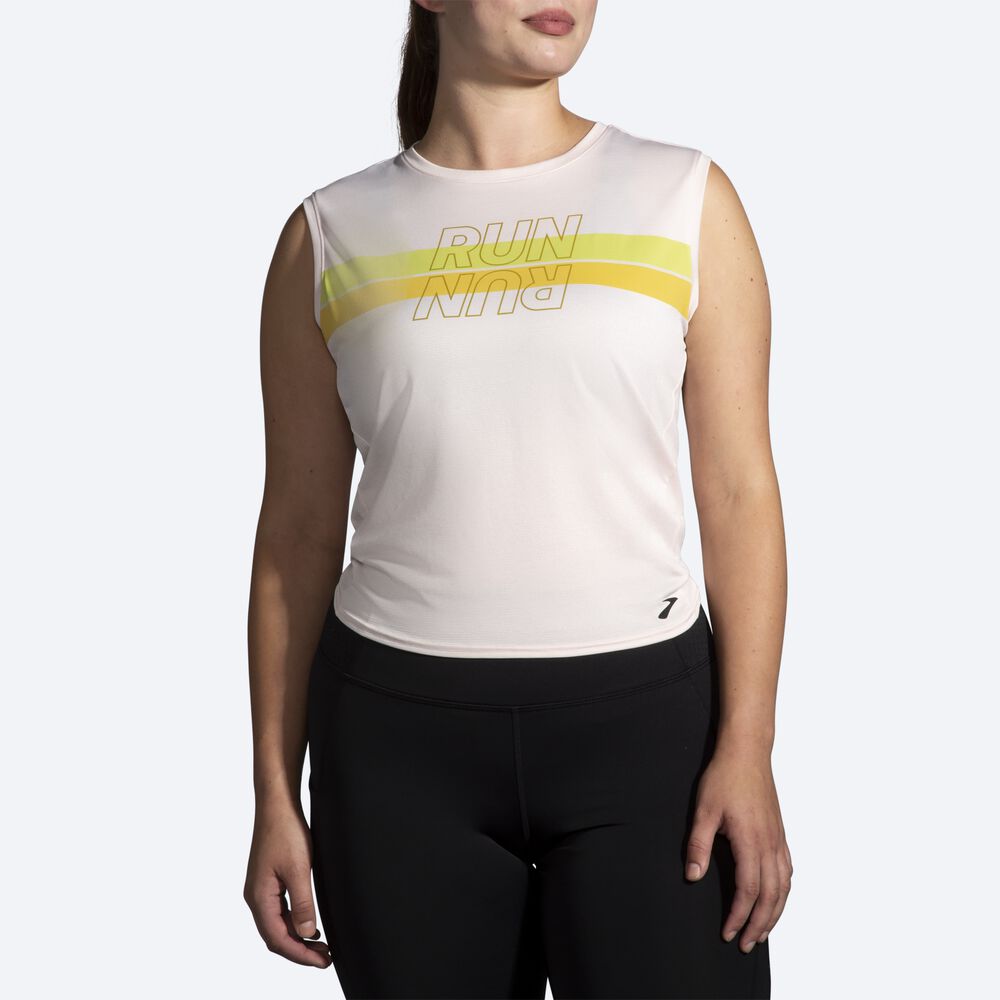 Camiseta Brooks Run Within Sleeveless Mujer Rosas Rayadas | Ecuador-31976