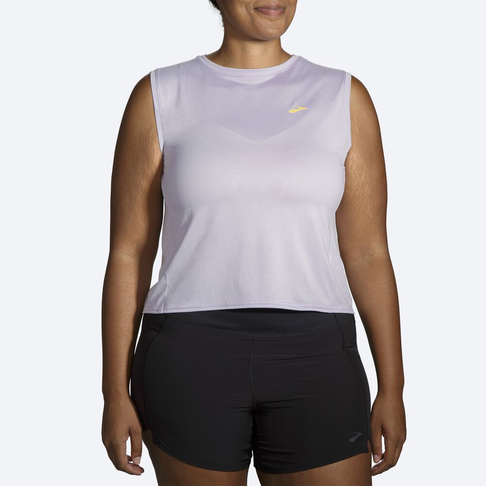 Camiseta Brooks Run Within Sleeveless Mujer Moradas Gris Rayadas | Ecuador-69348